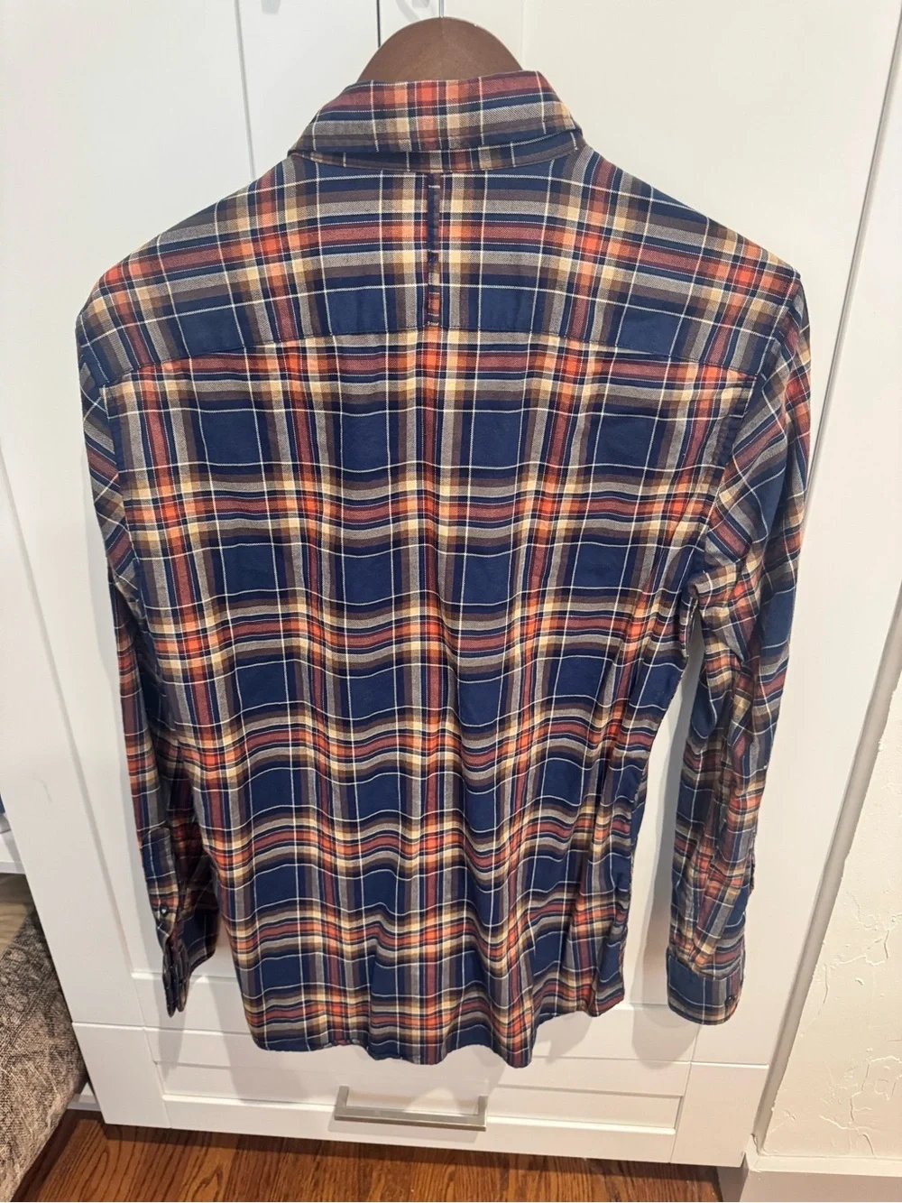 Banana Republic Navy and Orange Plaid Button-Down Shirt